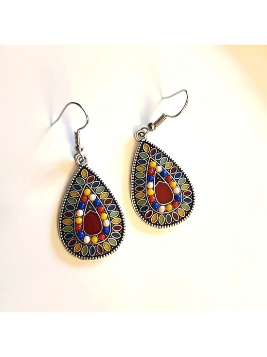 Boho Gypsy Sisters Jewelry - Boho TEARDROP EARRING Crimson color center EB